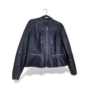 Baccini Black Leather Jacket with Quilted Design